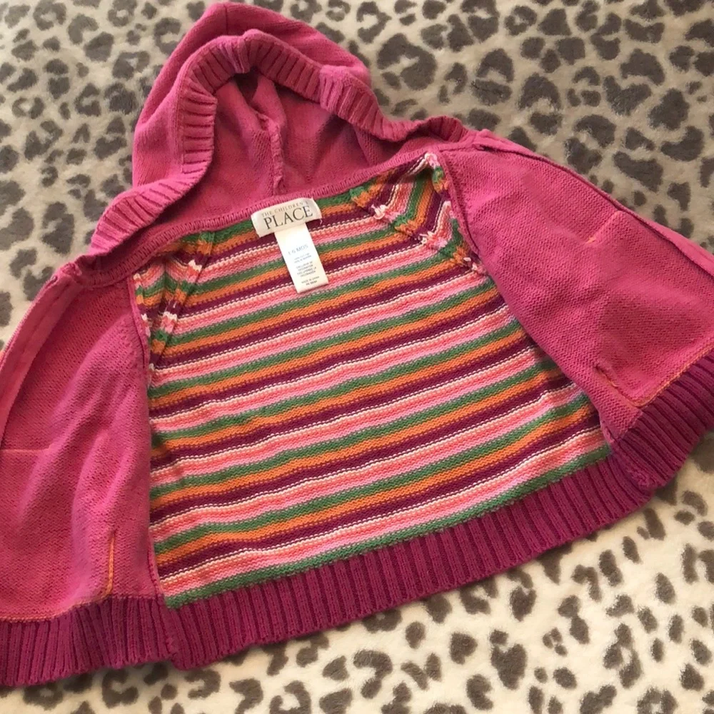 Children’s Place Stripe Colorblock Zippered Hooded Sweater Pink 3-6 months